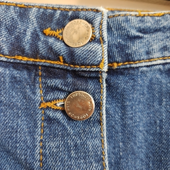 Topshop Button Front Western Denim Mini Skirt Size 2 - Picture 2 of 7